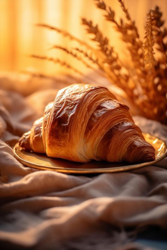 cup food beverage breakfast drink background bakery background croissant morning table bokeh. Generative AI.