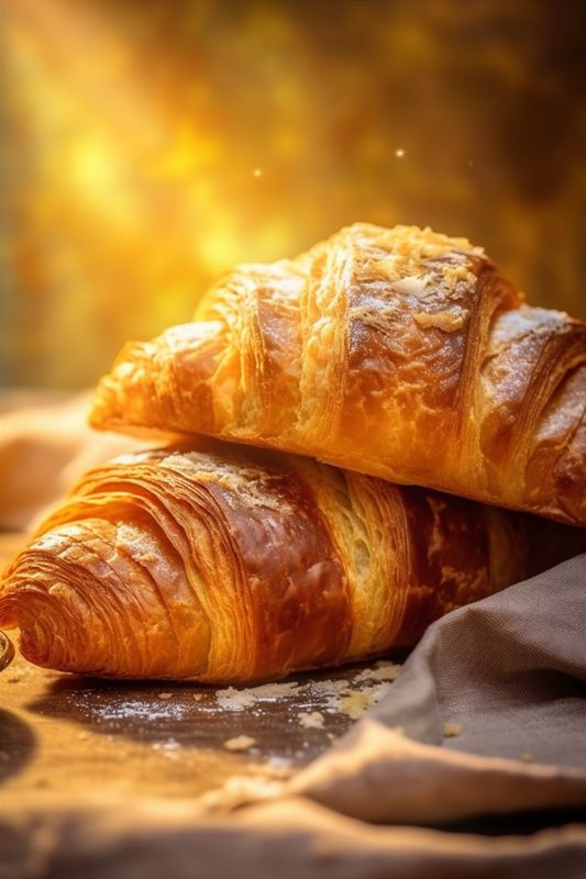 food table bakery bokeh drink background freshness background croissant morning breakfast cup. Generative AI.