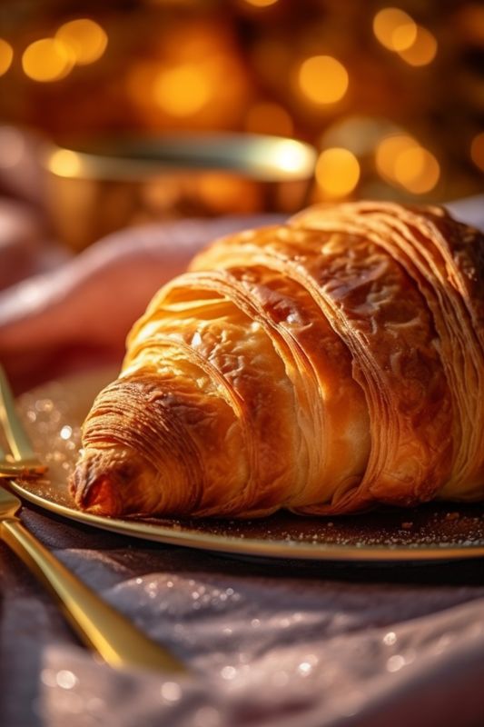bakery bokeh breakfast table background cup croissant drink background france morning food. Generative AI.