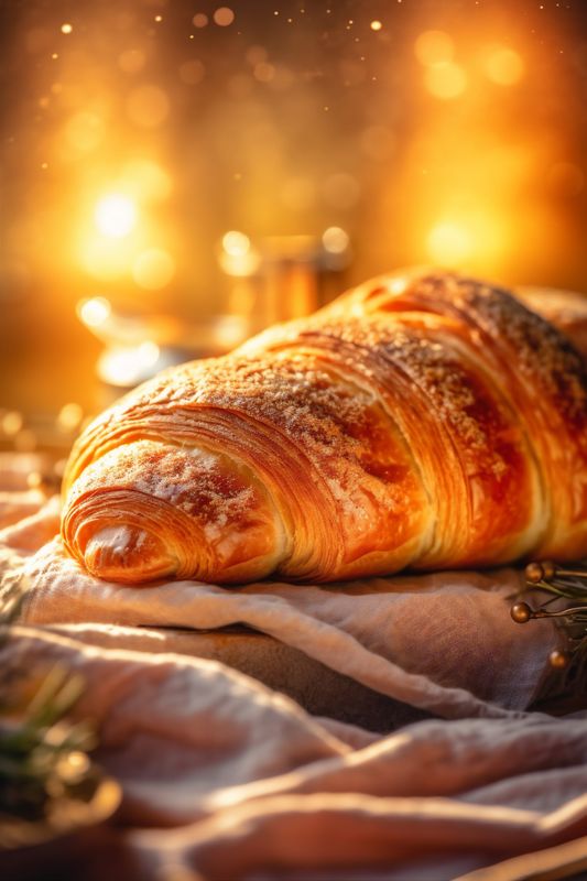 breakfast table background wood cup croissant bakery drink morning background food bokeh. Generative AI.