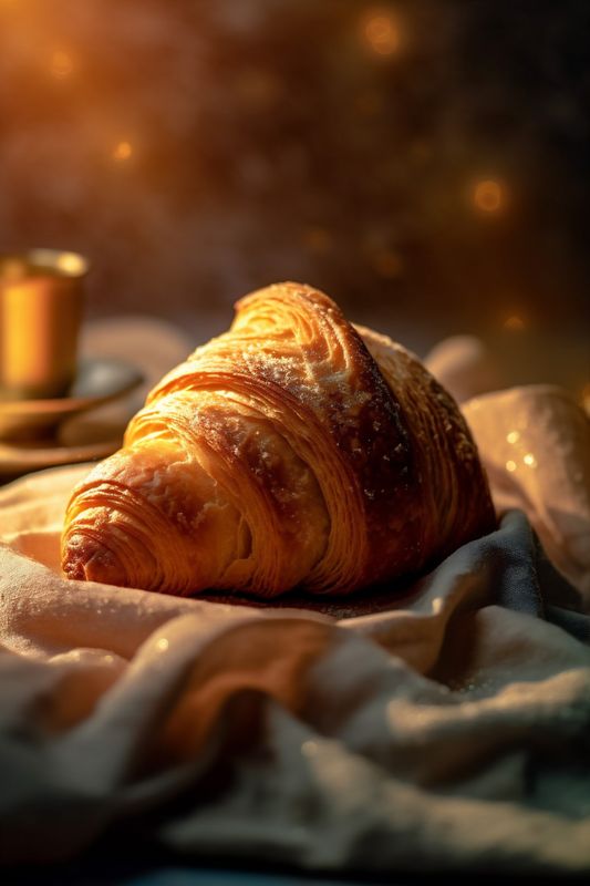 drink background croissant bakery background food morning cup breakfast caffeine table bokeh. Generative AI.
