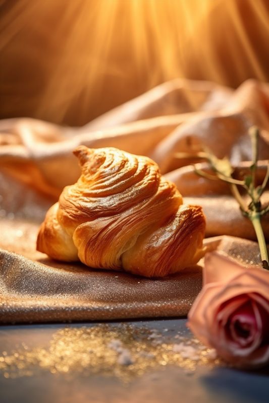 cup morning background food background bakery breakfast brown table bokeh drink croissant. Generative AI.