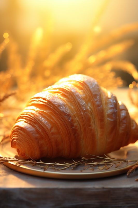 croissant cup food bakery morning bokeh breakfast background drink rustic background table. Generative AI.
