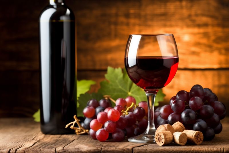 glass drink bottle background alcohol food beverage wine winery grape harvest. Generative AI.