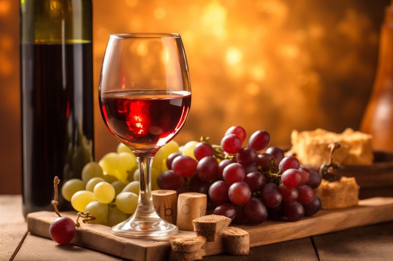 green winery background wine beverage grape glass food drink alcohol bottle. Generative AI.