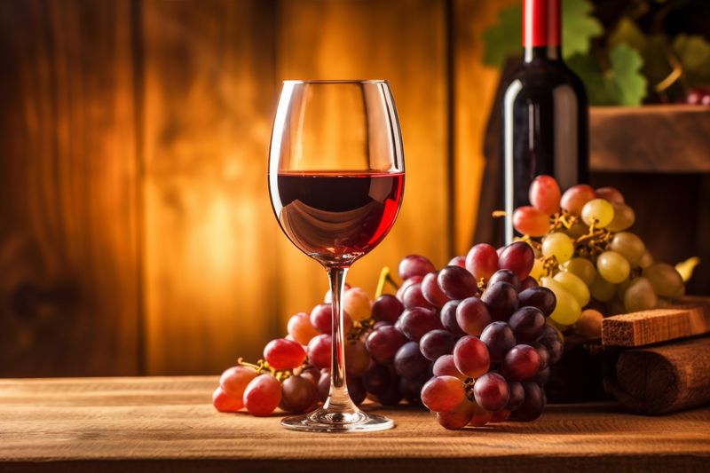 drink wine bottle background winery sunset grape alcohol beverage food glass. Generative AI.