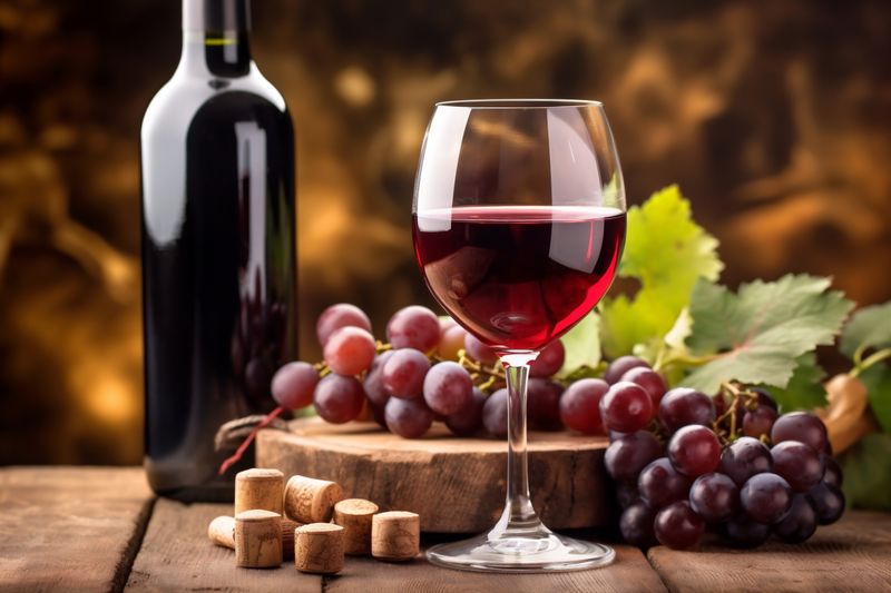 alcohol winery space copy food grape beverage glass drink bottle wine background. Generative AI.