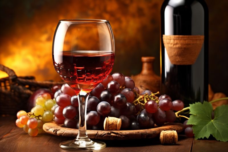 drink bottle alcohol food background beverage vineyard winery glass wine grape. Generative AI.