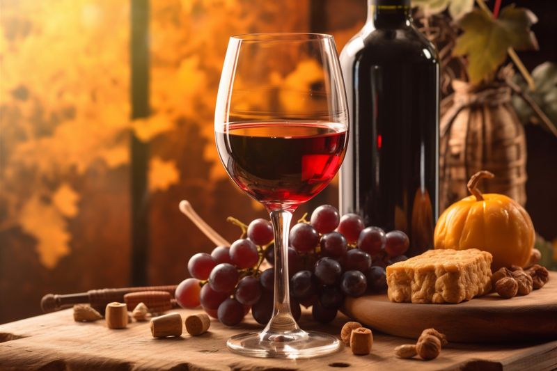 background drink food green glass winery grape alcohol bottle wine beverage. Generative AI.