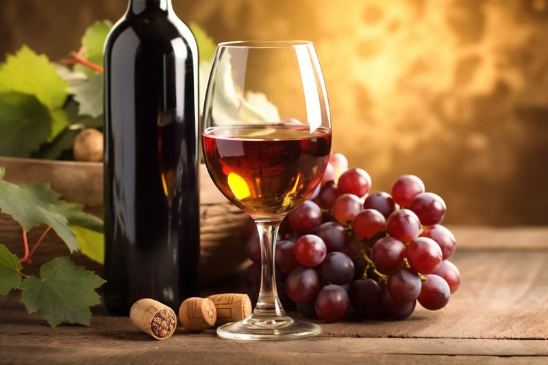 bunch food beverage bottle wine grape drink background glass winery alcohol. Generative AI.