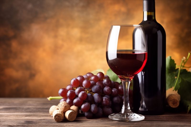 alcohol food wine beverage bottle background glass party drink grape winery. Generative AI.