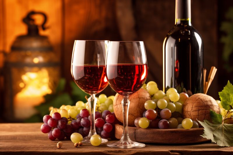 alcohol grape wine drink food winery bottle background celebrate glass beverage. Generative AI.
