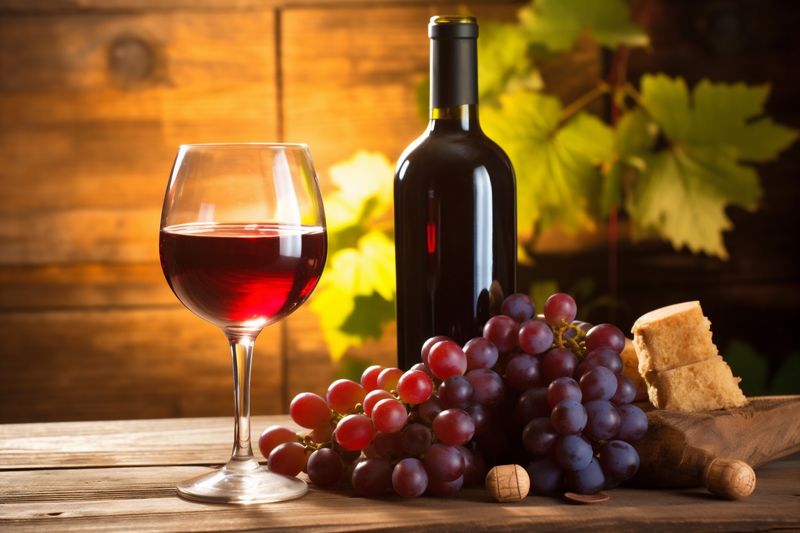 wine drink beverage lifestyle glass background food winery alcohol grape bottle. Generative AI.