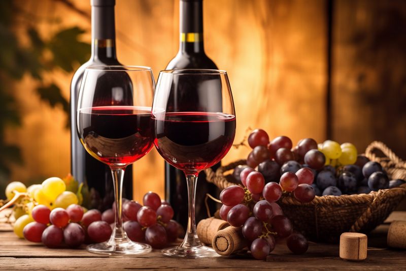 bottle beverage food glass drink wine alcohol grapevine background winery grape. Generative AI.