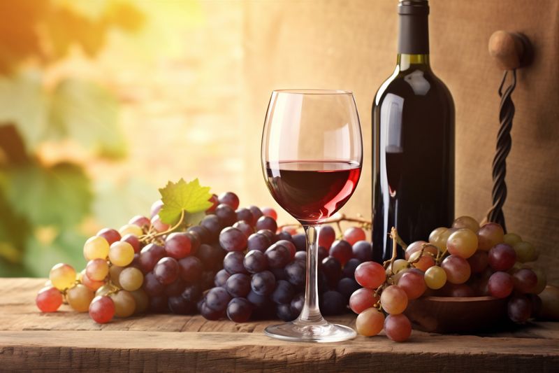 drink alcohol food background beverage bottle glass grape vintage wine winery. Generative AI.