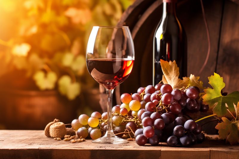 alcohol glass winery food liquid grape wine drink beverage background bottle. Generative AI.