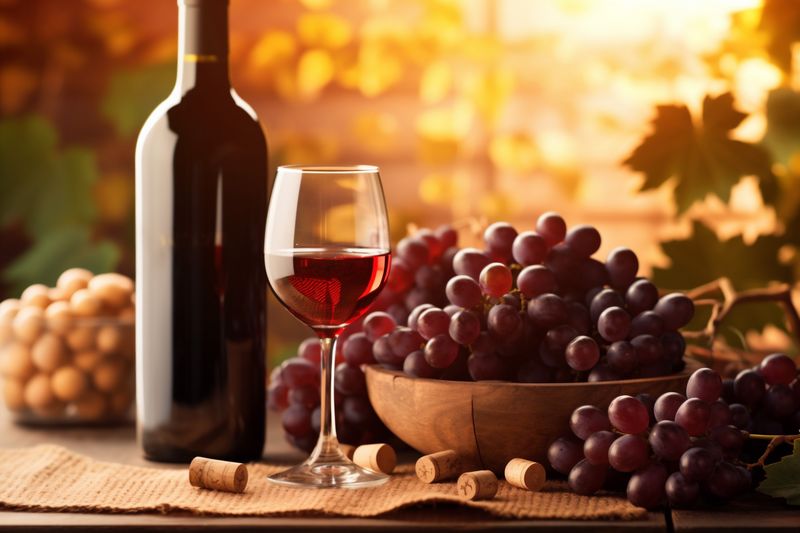 winery alcohol bottle food drink background glass grape beverage closeup wine. Generative AI.
