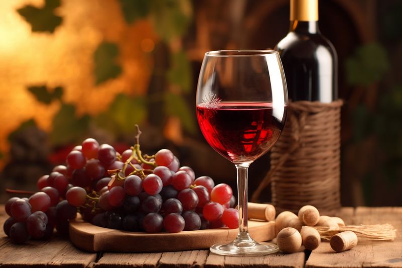 grape winery cabernet bottle alcohol food beverage background glass wine drink. Generative AI.