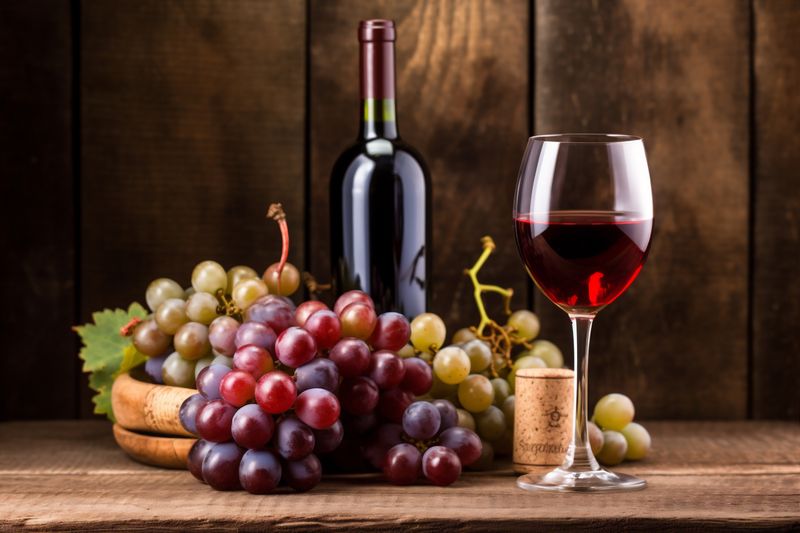 beverage glass bar grape bottle winery wine background alcohol drink food. Generative AI.