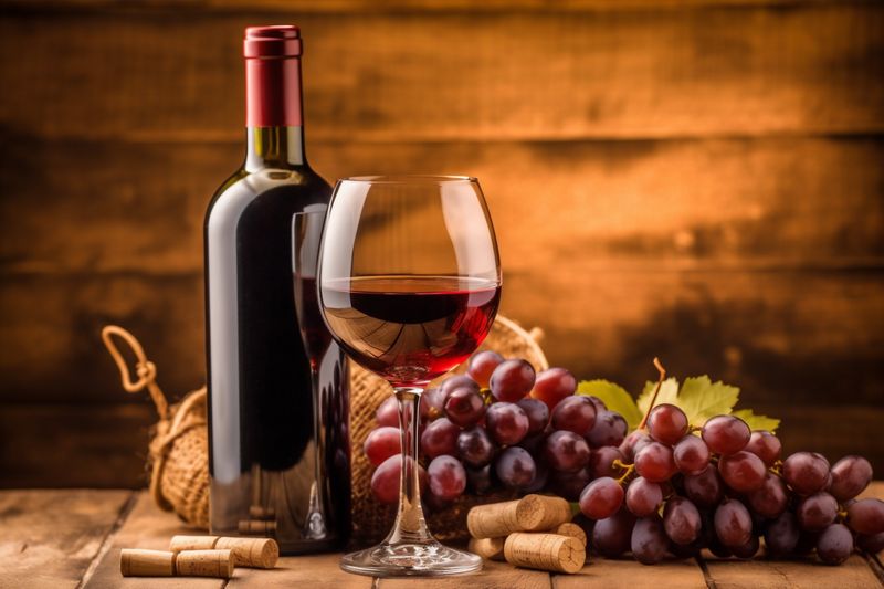 wine grape bottle glass copy drink alcohol space food beverage winery background. Generative AI.