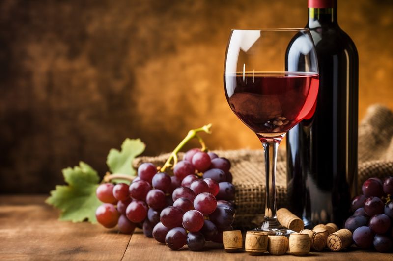 drink beverage alcohol grape glass food background restaurant winery wine bottle. Generative AI.