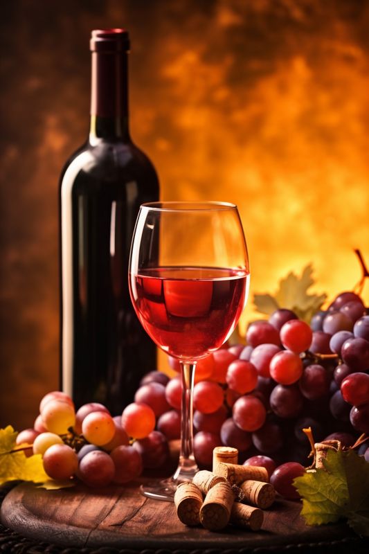 food nature glass background beverage alcohol grape drink bottle winery wine. Generative AI.