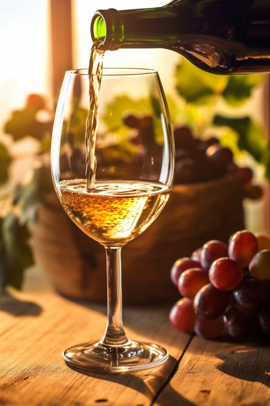 winery sunset wine background alcohol grape glass bottle food beverage drink. Generative AI.