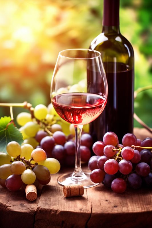 glass winery background copy alcohol drink grape wine food bottle beverage space. Generative AI.