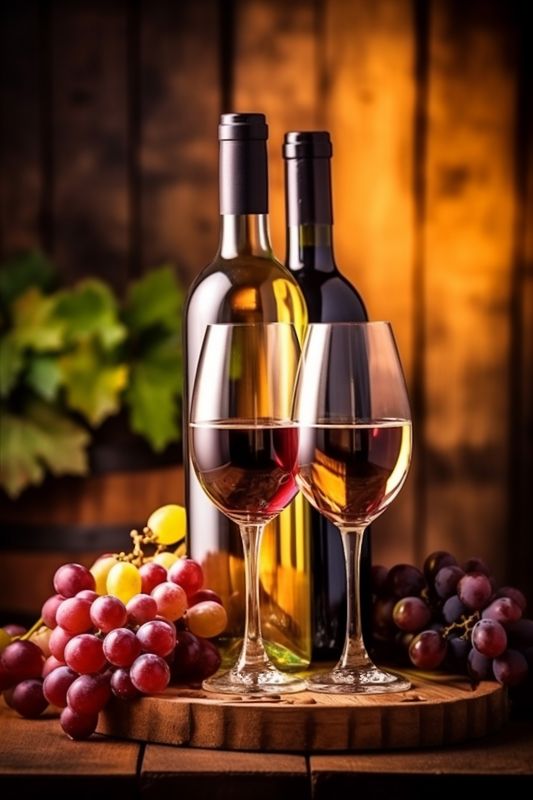 bottle grape beverage alcohol food glass winery party wine drink background. Generative AI.