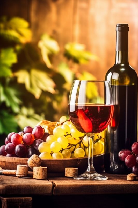 background alcohol drink beverage green grape wine winery glass food bottle. Generative AI.