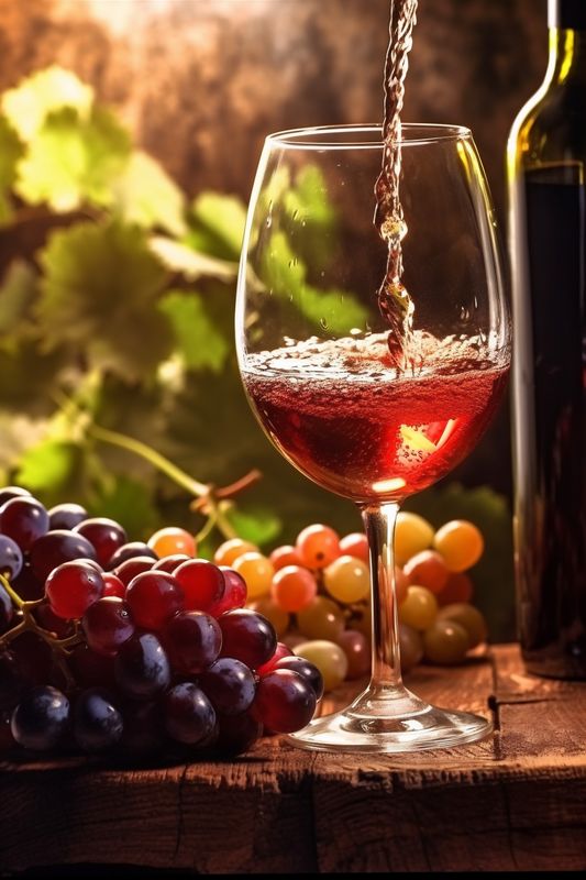food background drink beverage taste winery alcohol wine bottle glass grape. Generative AI.