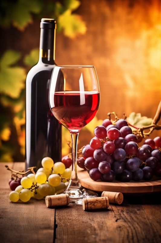 beverage wooden drink grape glass food bottle background alcohol wine winery. Generative AI.