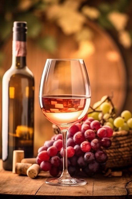 drink bottle beverage alcohol food background wood grape glass wine winery. Generative AI.