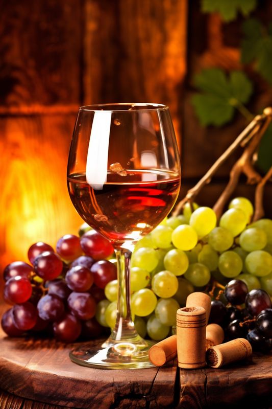 glass background wine winery beverage bottle wooden alcohol food grape drink. Generative AI.