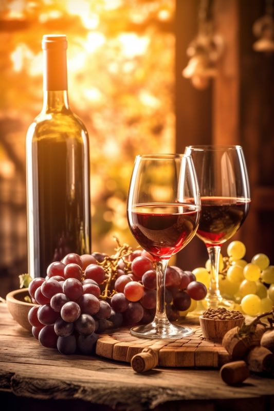 alcohol bottle food drink grape beverage wine restaurant glass background winery. Generative AI.