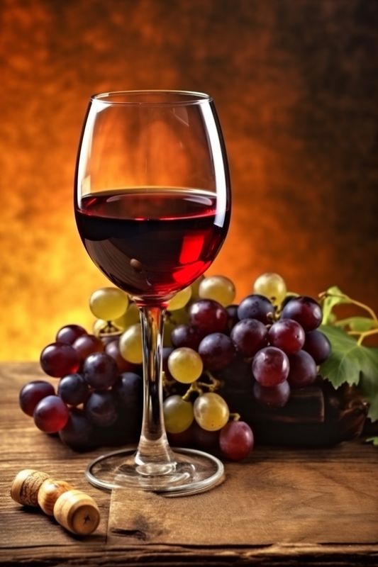 background beverage alcohol food grape drink bottle wine glass vintage winery. Generative AI.