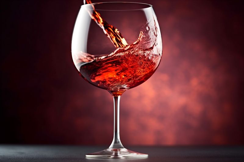 liquid glass background goblet alcohol closeup drink red gradient wine party. Generative AI.