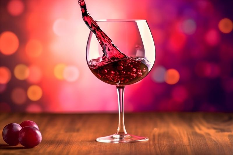 alcohol drink wine liquid gradient cabernet party background red glass closeup. Generative AI.