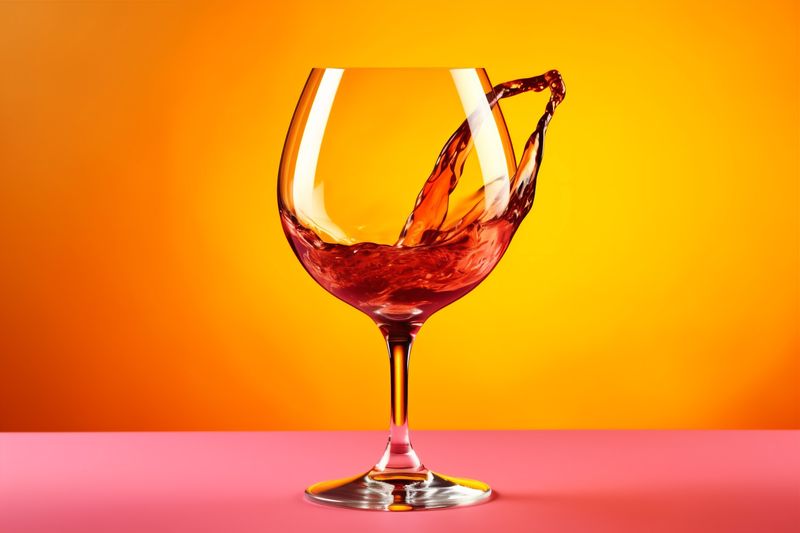 splash closeup party alcohol glass background drink gradient red liquid wine. Generative AI.
