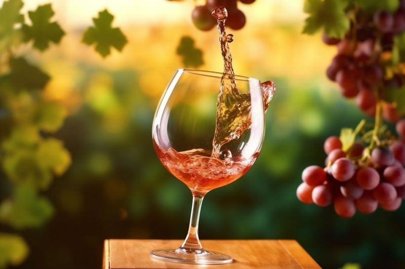 liquid alcohol wine event drink background red party glass closeup gradient. Generative AI.