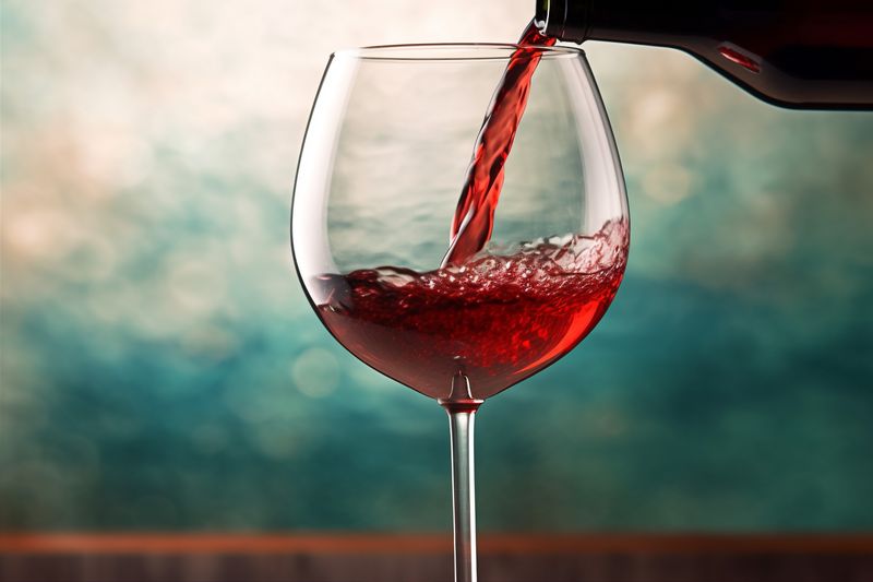 gradient alcohol wine closeup light liquid drink glass party red background. Generative AI.