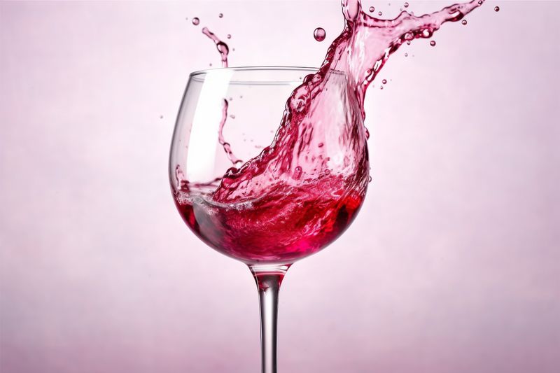 glass party gradient red alcohol wine background liquid drink pouring closeup. Generative AI.