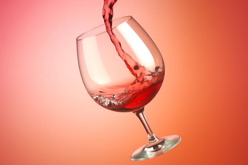 background red winery wine glass alcohol party drink closeup liquid gradient. Generative AI.