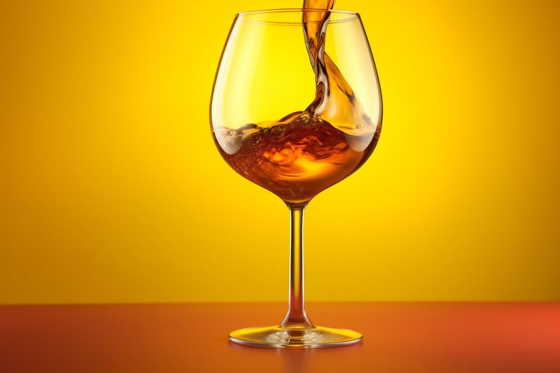 gradient alcohol glass closeup party drink liquid wine liqueur red background. Generative AI.