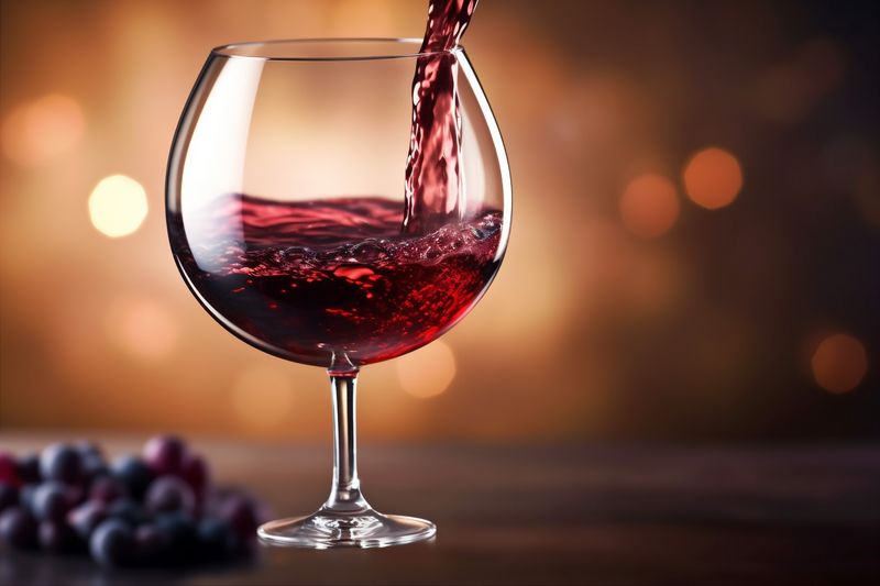 celebrate background closeup drink wine glass alcohol liquid party red gradient. Generative AI.