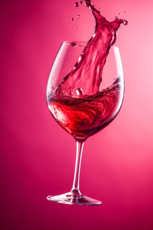 wine alcohol drink closeup party pour red liquid glass gradient background. Generative AI.