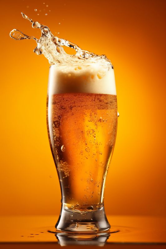 glass splash alcohol bubble fresh beer gradient cold background drink foam. Generative AI.