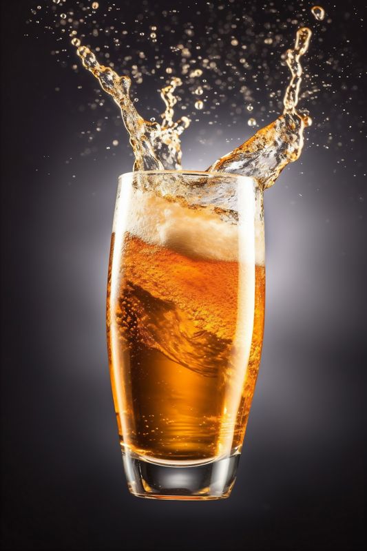 gradient beer splash drink alcohol background squirt bubble foam glass cold. Generative AI.