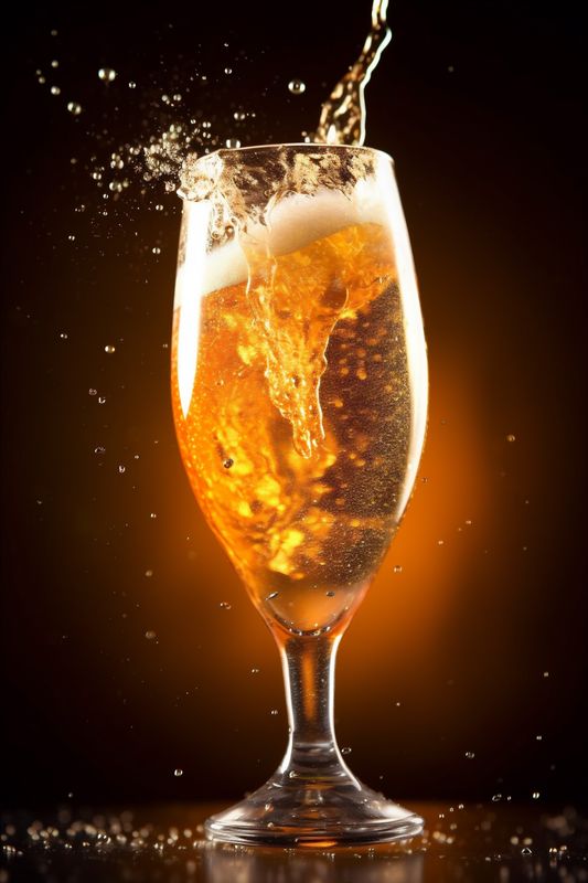beer motion cold alcohol glass bubble splash foam gradient background drink. Generative AI.