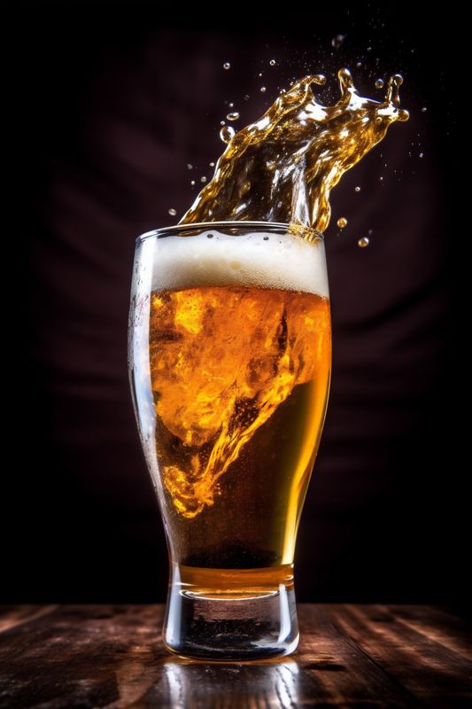 cold beer splash gradient alcohol bubble drink glass motion background foam. Generative AI.